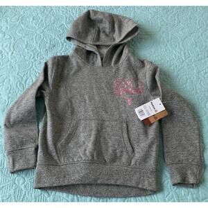 REEBOK LONG SLEEVE HOODIE, GIRLS, 4, GREY, PINK REEBOK LOGO, NWT, HAND WARMERS